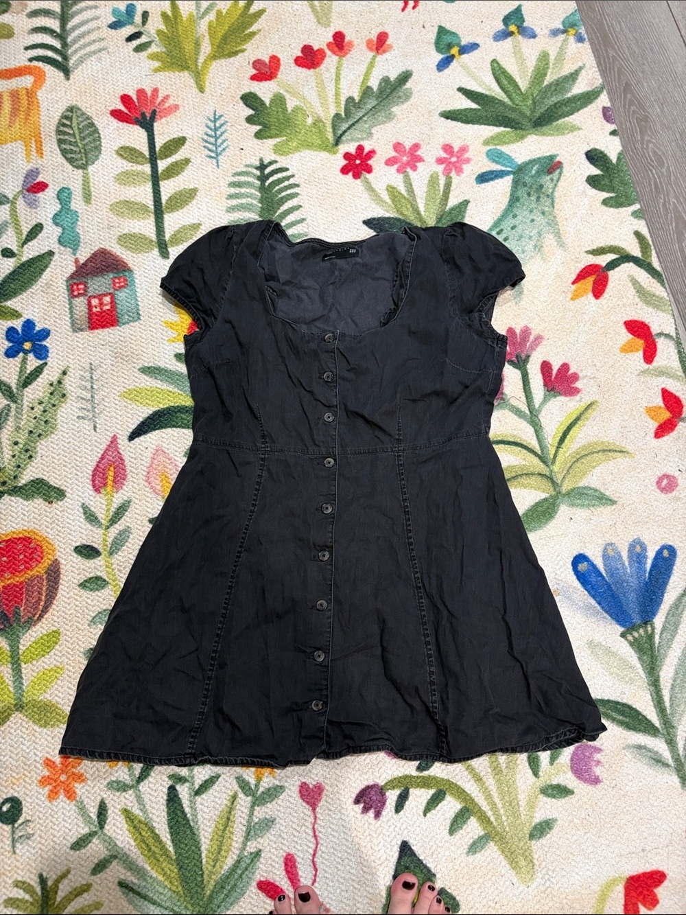 ASOS Black Short-Sleeve Button-Front Dress